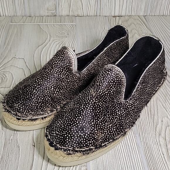 Mannebi Black Speckled Calf Fur Flat Espadrille Slip On Shoes Womens 40 US 9 - Picture 11 of 13